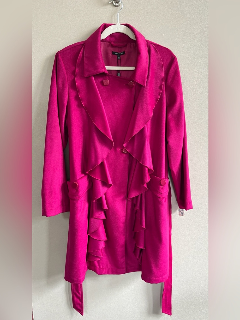 Samuel Dong fuschia double breasted ruffled trench coat size large